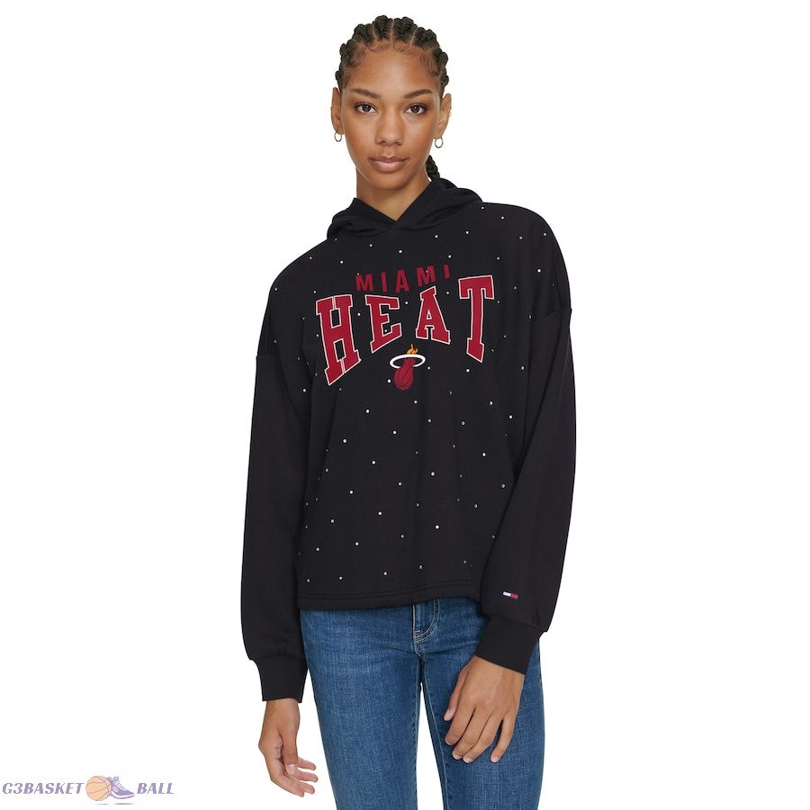 Women's Miami Heat Tommy Jeans Black Stella Cropped Pullover Hoodie