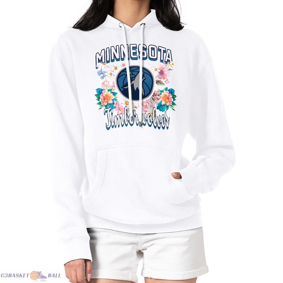 Women's Minnesota Timberwolves G-III 4Her by Carl Banks White Flowers Team Logo Graphic Fleece Pullover Hoodie