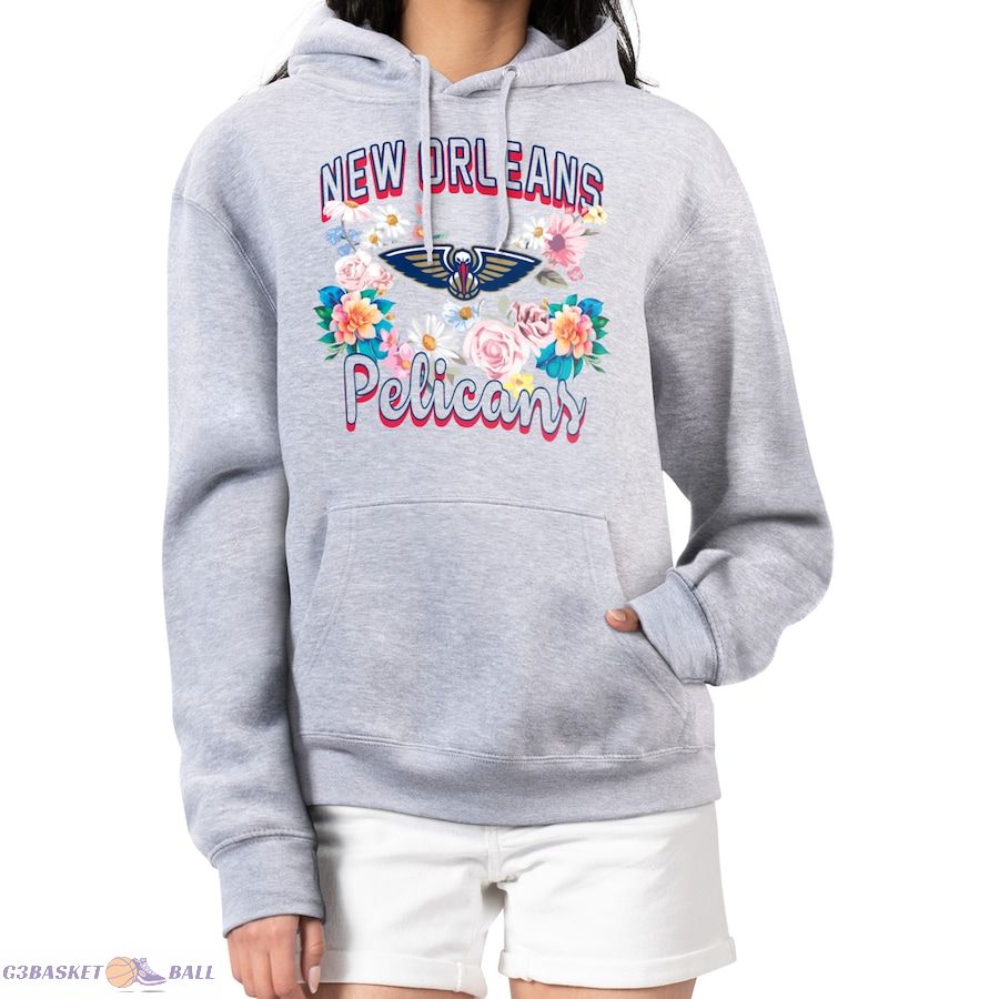 Women's New Orleans Pelicans G-III 4Her by Carl Banks Heather Gray Flowers Team Logo Graphic Fleece Pullover Hoodie