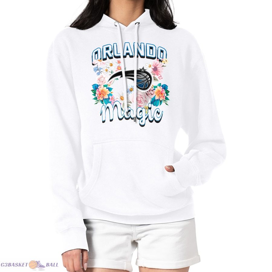 Women's Orlando Magic G-III 4Her by Carl Banks White Flowers Team Logo Graphic Fleece Pullover Hoodie