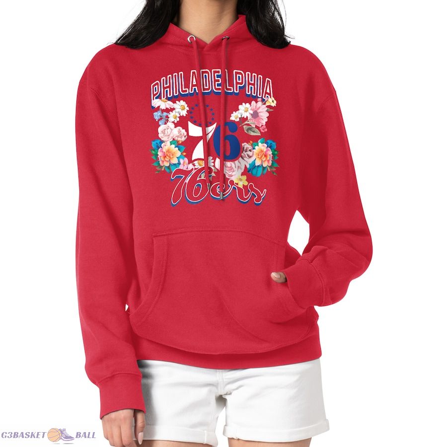 Women's Philadelphia 76ers G-III 4Her by Carl Banks Red Flowers Team Logo Graphic Fleece Pullover Hoodie