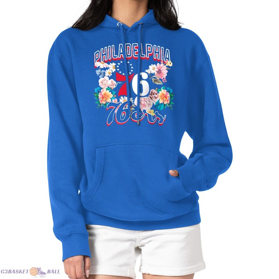 Women's Philadelphia 76ers G-III 4Her by Carl Banks Royal Flowers Team Logo Graphic Fleece Pullover Hoodie