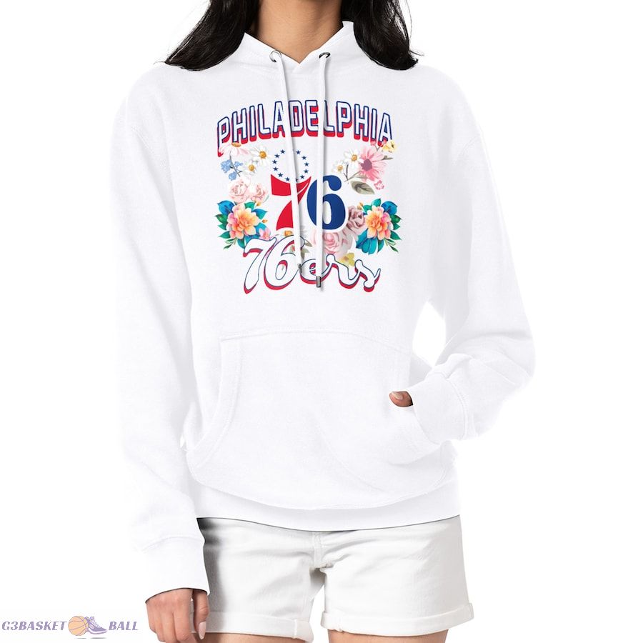 Women's Philadelphia 76ers G-III 4Her by Carl Banks White Flowers Team Logo Graphic Fleece Pullover Hoodie