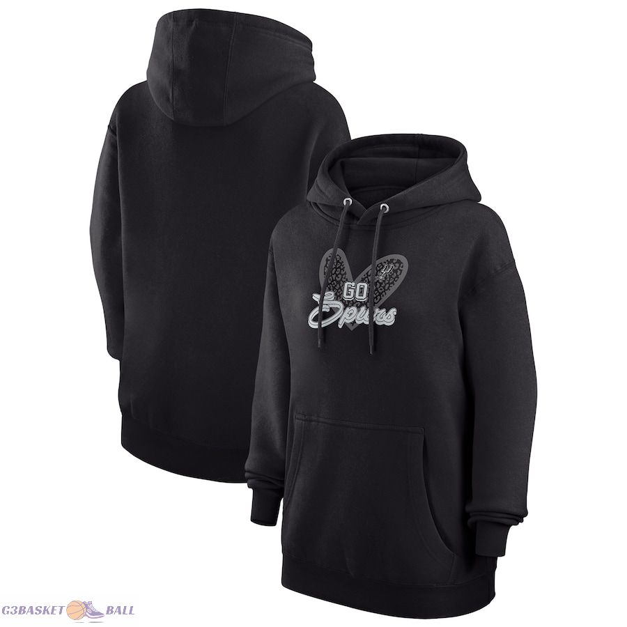 Women's San Antonio Spurs G-III 4Her by Carl Banks Black Leopard Heart Graphic Fleece Pullover Hoodie