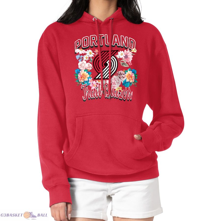 Women's Portland Trail Blazers G-III 4Her by Carl Banks Red Flowers Team Logo Graphic Fleece Pullover Hoodie