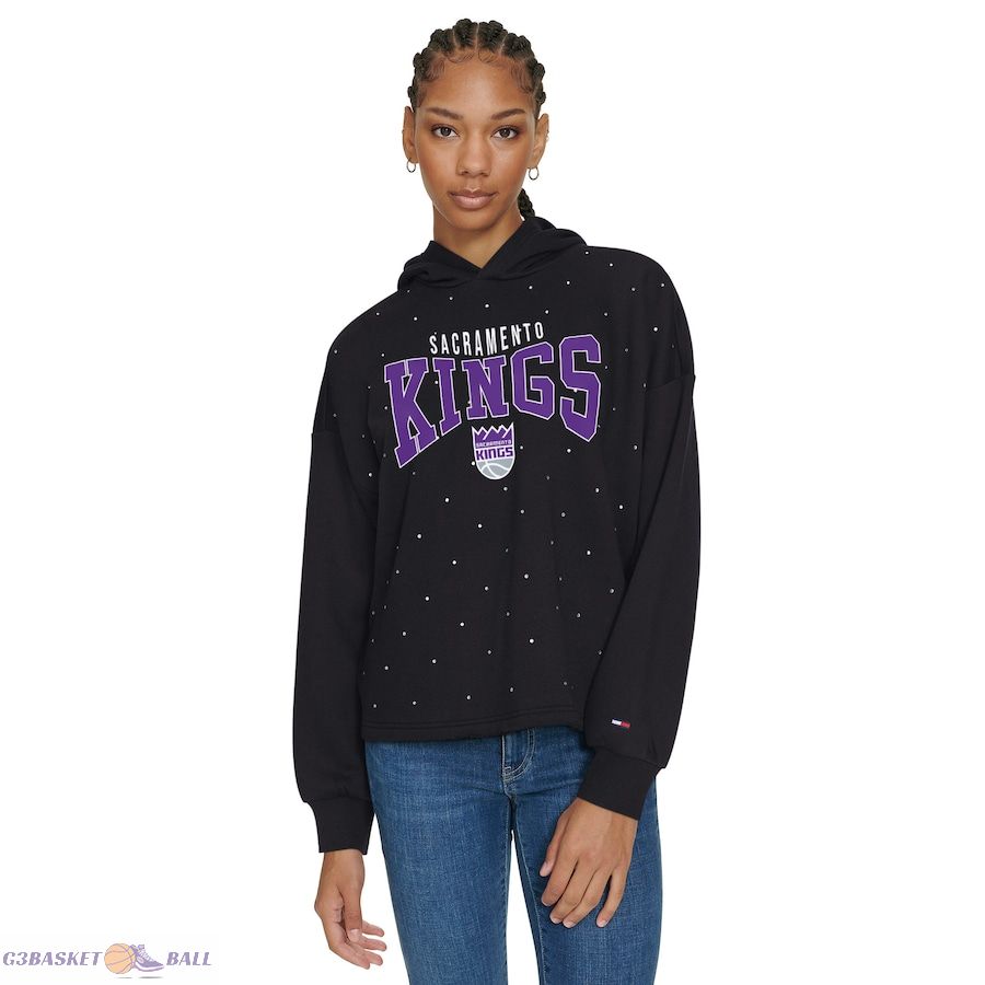 Women's Sacramento Kings Tommy Jeans Black Stella Cropped Pullover Hoodie