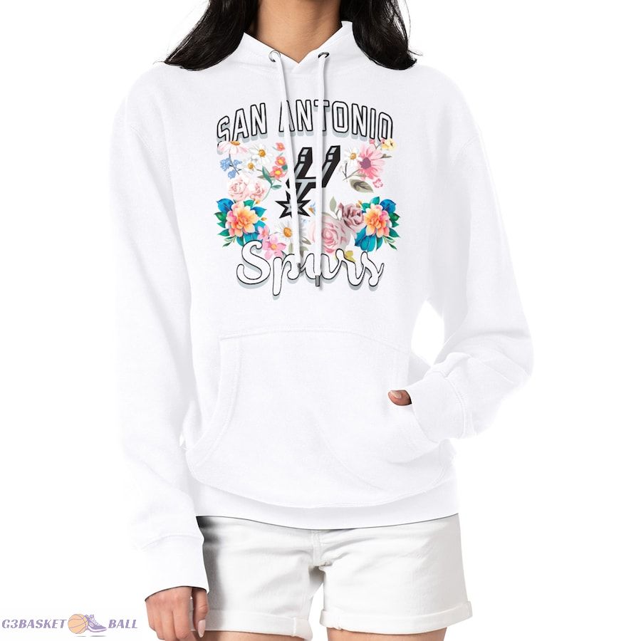 Women's San Antonio Spurs G-III 4Her by Carl Banks White Flowers Team Logo Graphic Fleece Pullover Hoodie