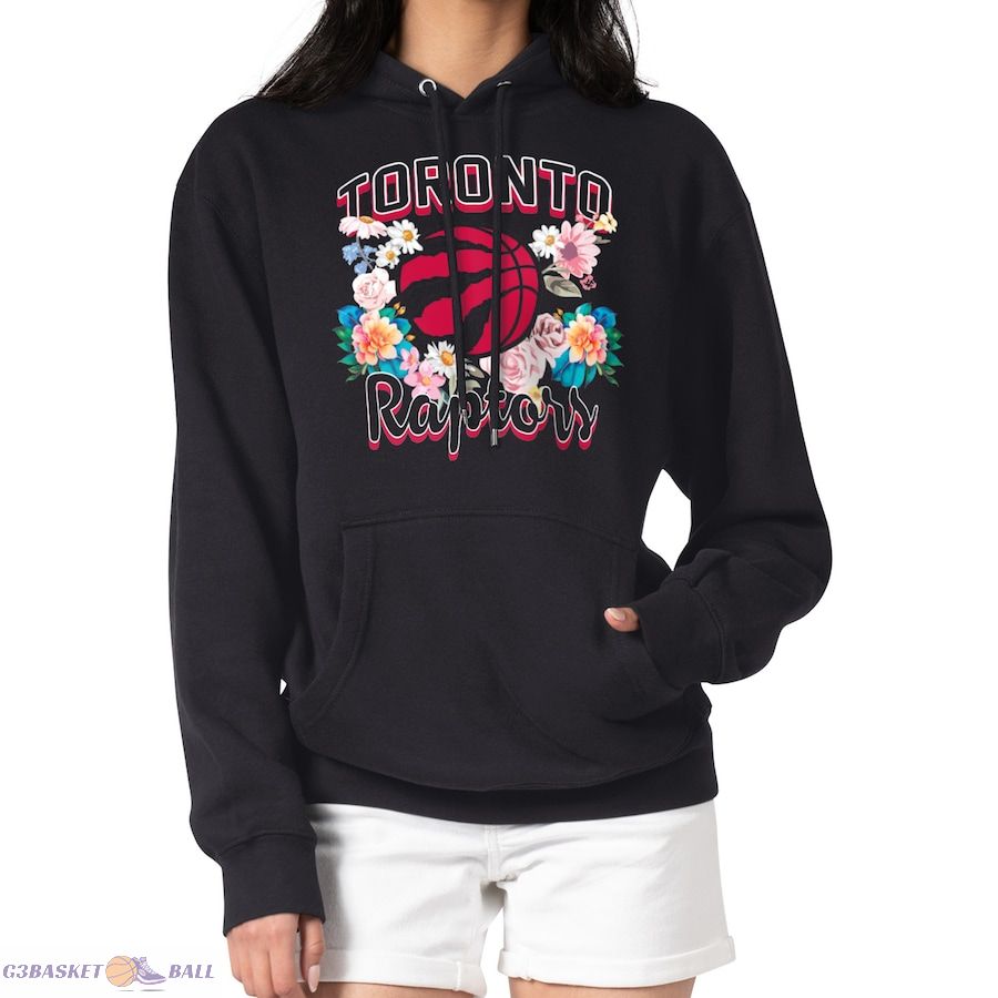 Women's Toronto Raptors G-III 4Her by Carl Banks Black Flowers Team Logo Graphic Fleece Pullover Hoodie