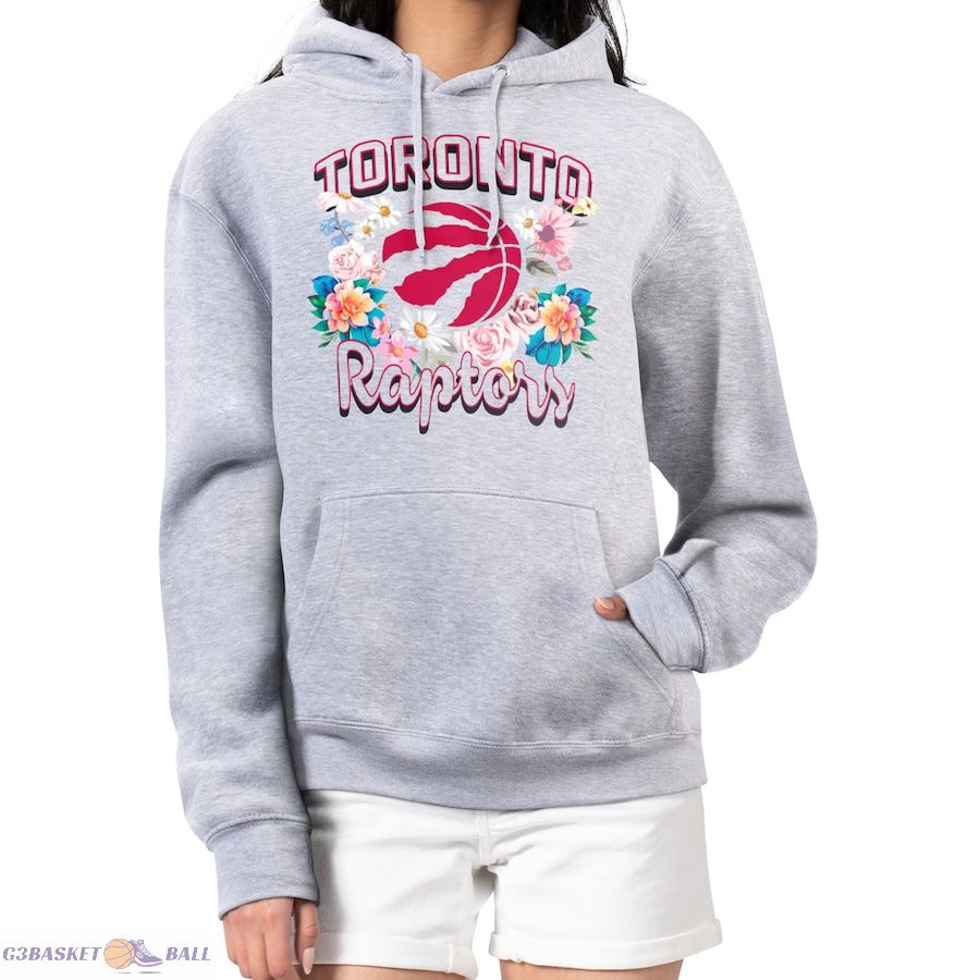 Women's Toronto Raptors G-III 4Her by Carl Banks Heather Gray Flowers Team Logo Graphic Fleece Pullover Hoodie