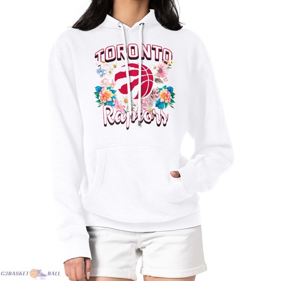 Women's Toronto Raptors G-III 4Her by Carl Banks White Flowers Team Logo Graphic Fleece Pullover Hoodie