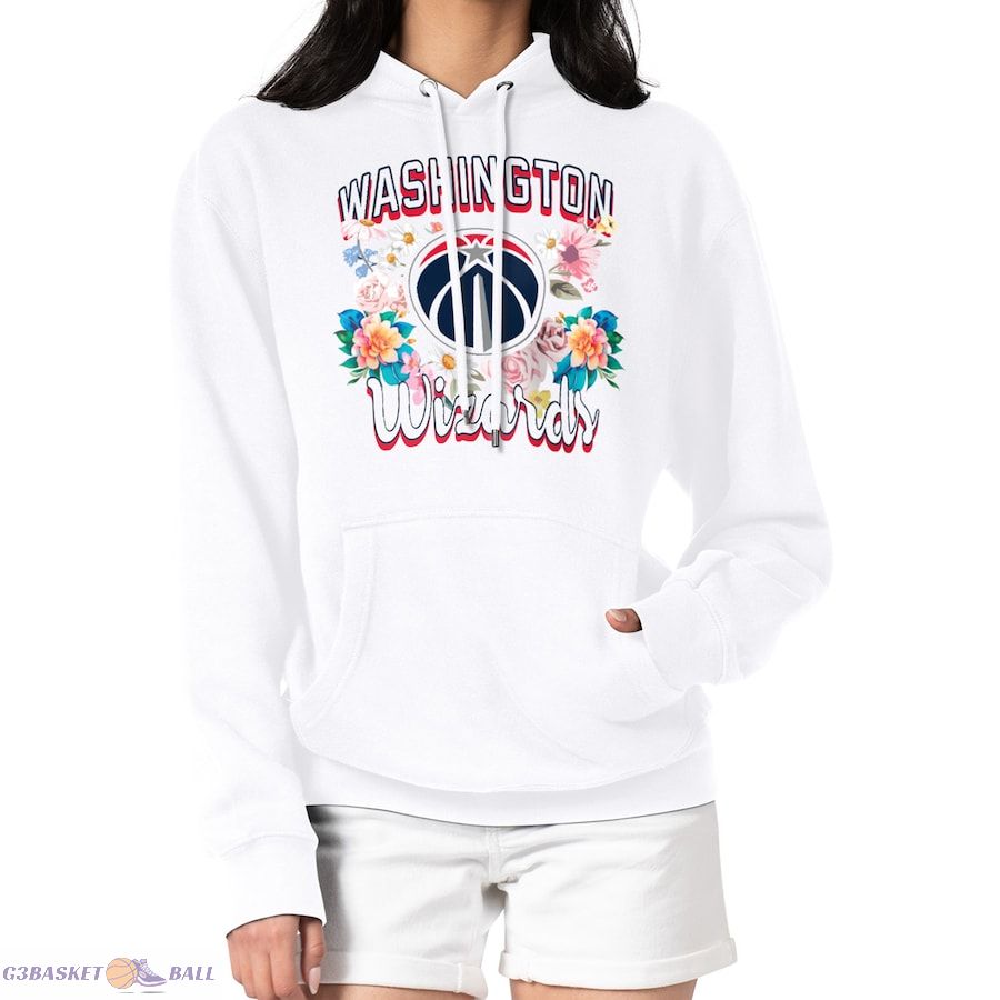 Women's Washington Wizards G-III 4Her by Carl Banks White Flowers Team Logo Graphic Fleece Pullover Hoodie