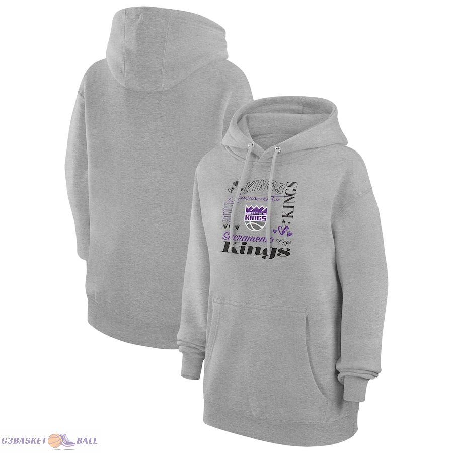 Women's Sacramento Kings G-III 4Her by Carl Banks Heather Gray Team Collage Graphic Fleece Pullover Hoodie