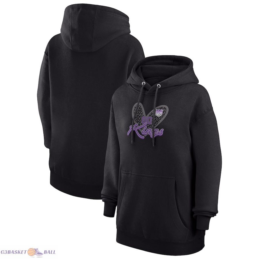 Women's Sacramento Kings G-III 4Her by Carl Banks Black Leopard Heart Graphic Fleece Pullover Hoodie