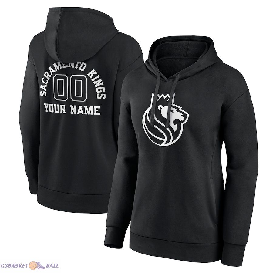 Women's Sacramento Kings Black Personalized Name & Number Monochrome Pullover Hoodie