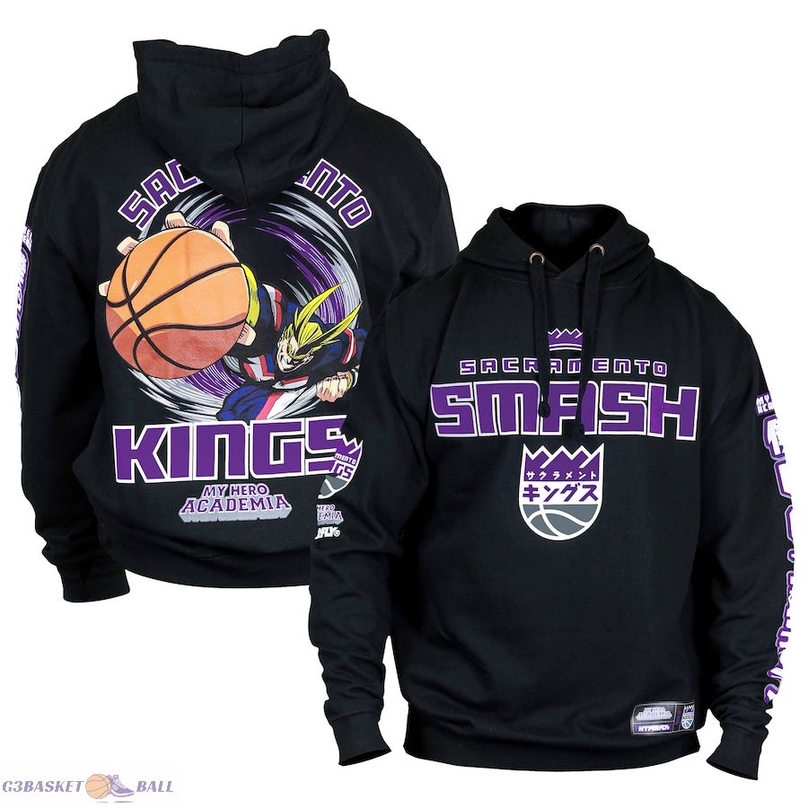 Unisex Sacramento Kings Hyperfly Black NBA x My Hero Academia All Might Smash Pullover Hoodie