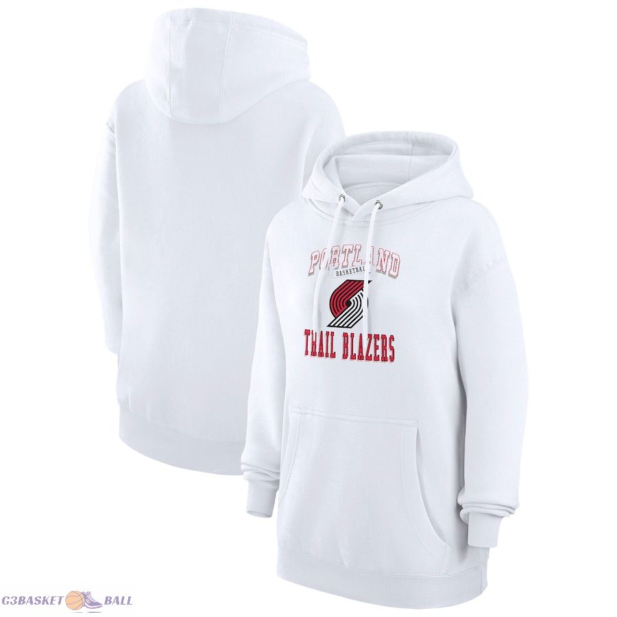 Women's Portland Trail Blazers G-III 4Her by Carl Banks White Graphic Fleece Pullover Hoodie