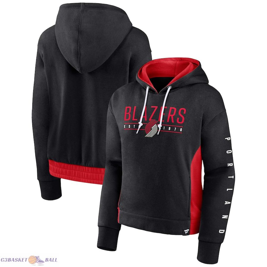 Women's Portland Trail Blazers Fanatics Black Iconic Halftime Colorblock Pullover Hoodie