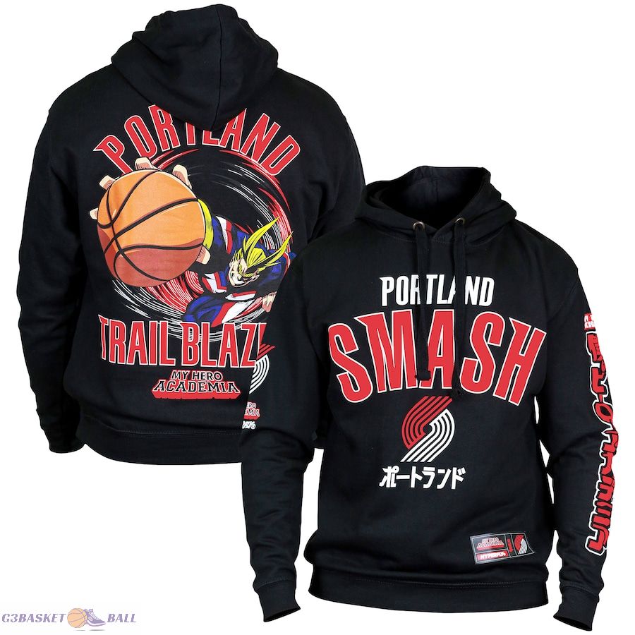 Unisex Portland Trail Blazers Hyperfly Black NBA x My Hero Academia All Might Smash Pullover Hoodie