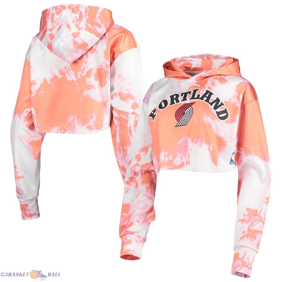 Female Portland Trail Blazers FISSL White Tie-Dye Cropped Pullover Hoodie