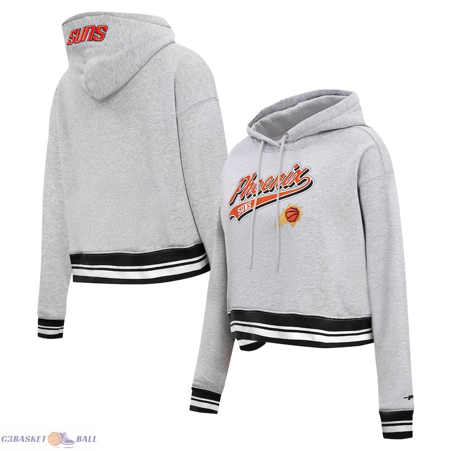 Women's Phoenix Suns Pro Standard Heather Gray Script Tail Cropped Pullover Hoodie