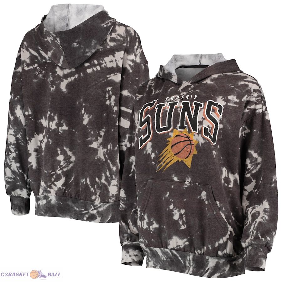 Women's Phoenix Suns Majestic Threads Black Burble Tie-Dye Tri-Blend Pullover Hoodie