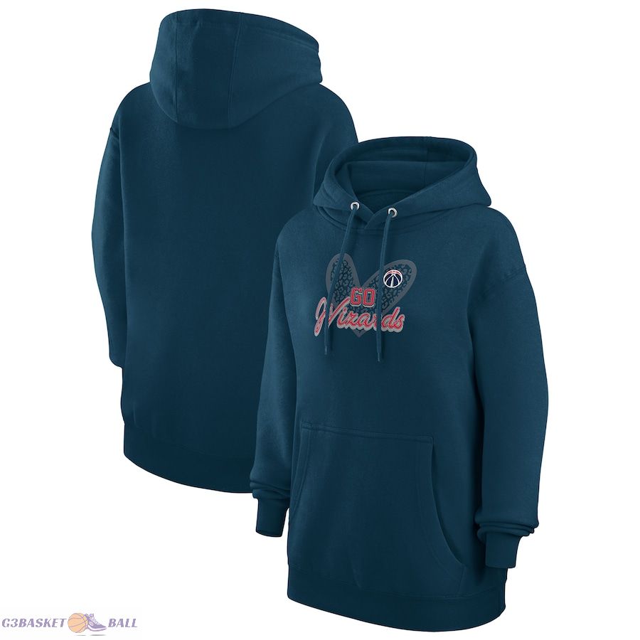 Women's Washington Wizards G-III 4Her by Carl Banks Navy Leopard Heart Graphic Fleece Pullover Hoodie