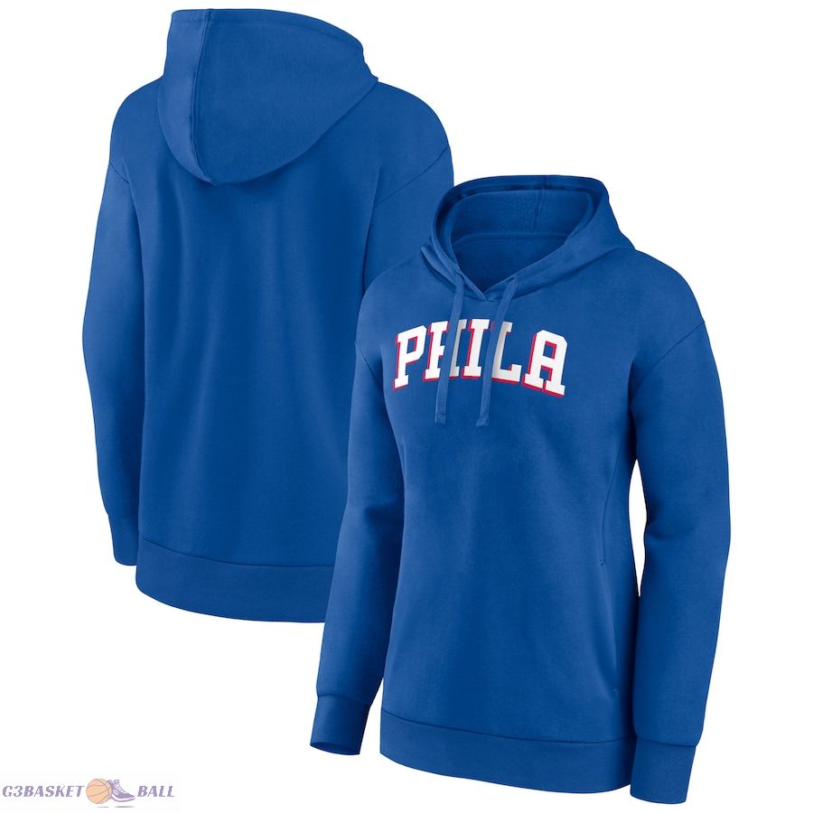 Women's Philadelphia 76ers Royal Wordmark Alt Pullover Hoodie