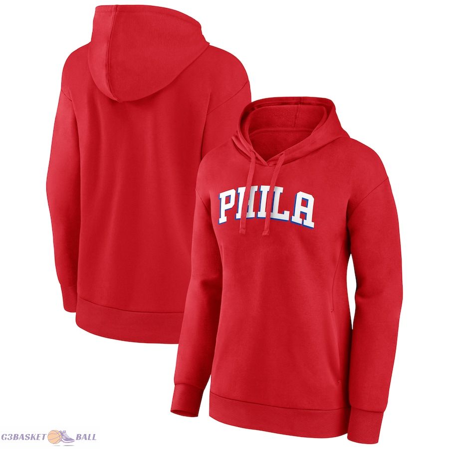 Women's Philadelphia 76ers Red Wordmark Alt Pullover Hoodie