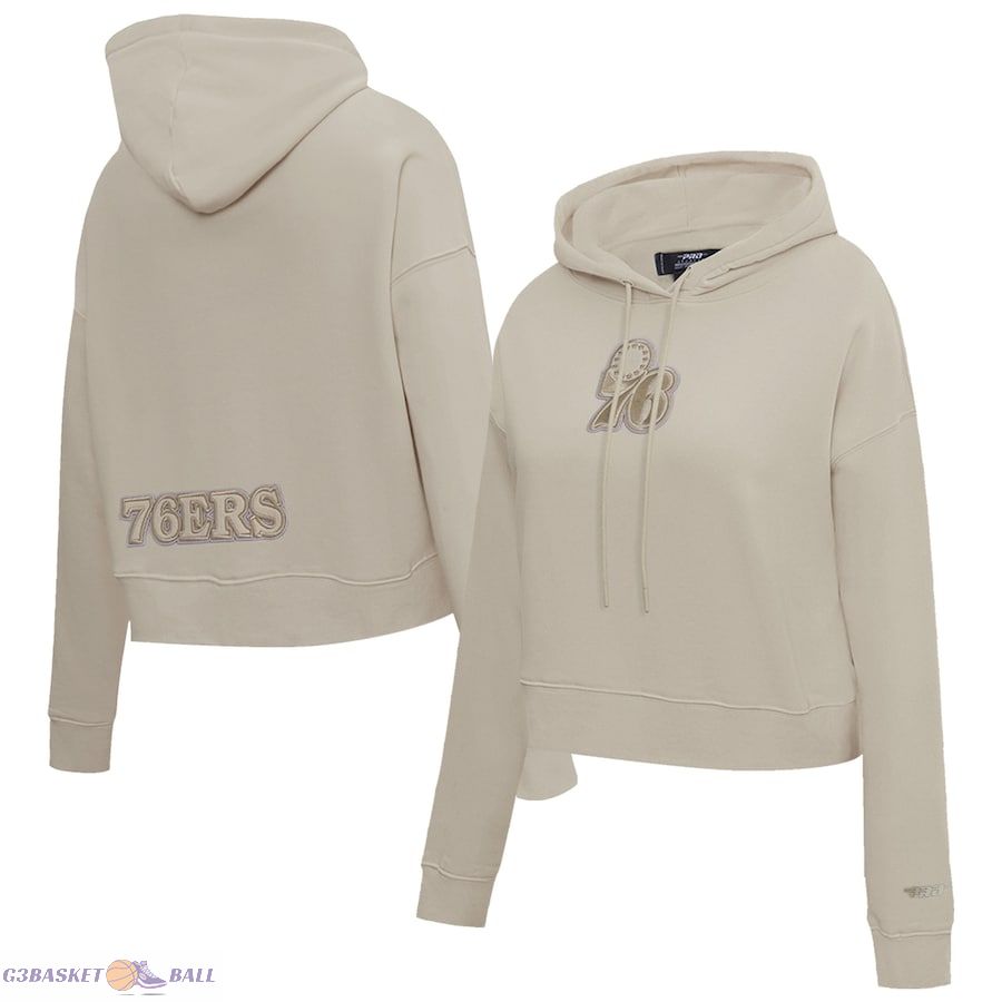 Women's Philadelphia 76ers Pro Standard Taupe Neutrals Capsule Cropped Pullover Hoodie