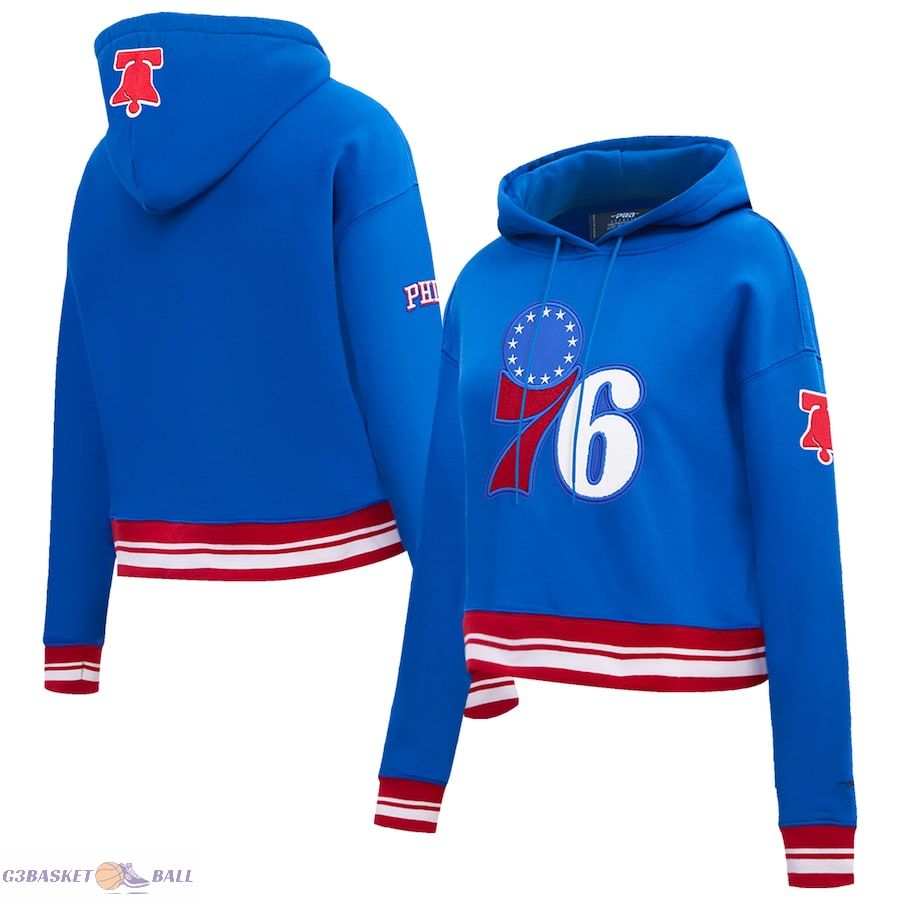 Women's Philadelphia 76ers Pro Standard Royal Retro Classic Fleece Cropped Pullover Hoodie