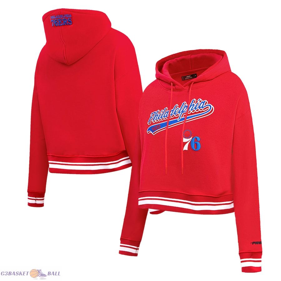 Women's Philadelphia 76ers Pro Standard Red Script Tail Cropped Pullover Hoodie