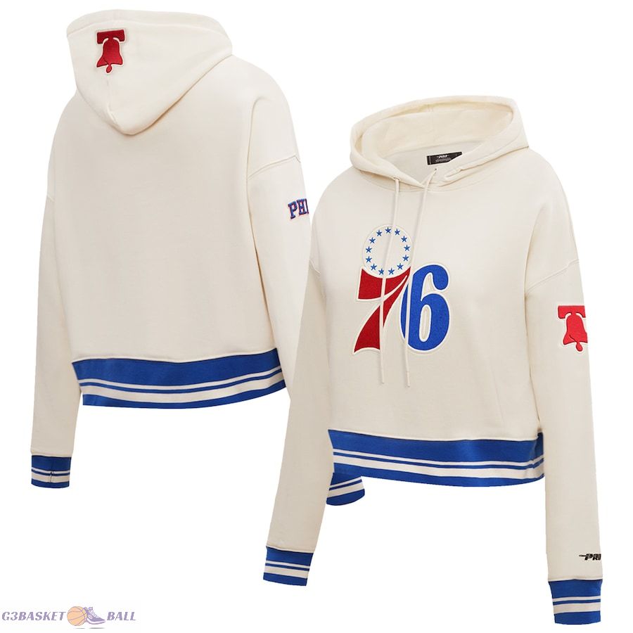 Women's Philadelphia 76ers Pro Standard Cream Retro Classic Fleece Cropped Pullover Hoodie