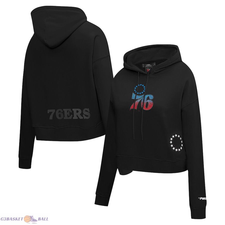 Women's Philadelphia 76ers Pro Standard Black Jewels Cropped Pullover Hoodie