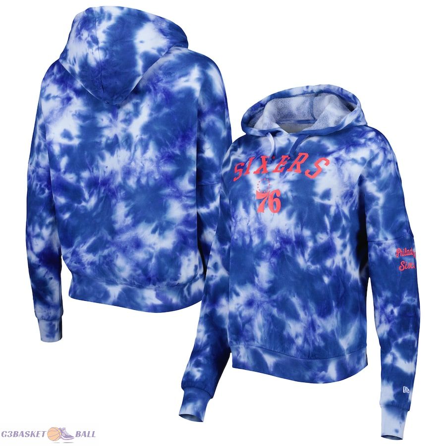 Women's Philadelphia 76ers New Era Royal Brushed Cotton Tie-Dye Pullover Hoodie