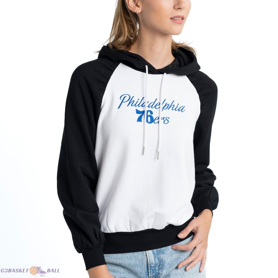 Women's Philadelphia 76ers Lusso White Marlowe Tri-Blend Raglan Pullover Hoodie