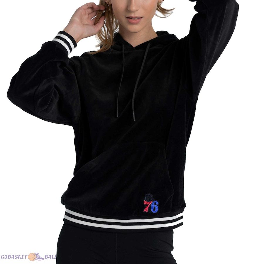 Women's Philadelphia 76ers Lusso Black Nellie Oversized Velour Pullover Hoodie