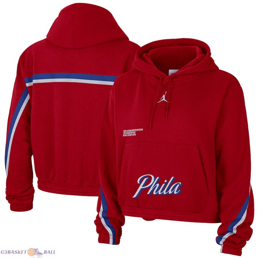 Women's Philadelphia 76ers Jordan Brand Red Courtside Statement Edition Pullover Hoodie