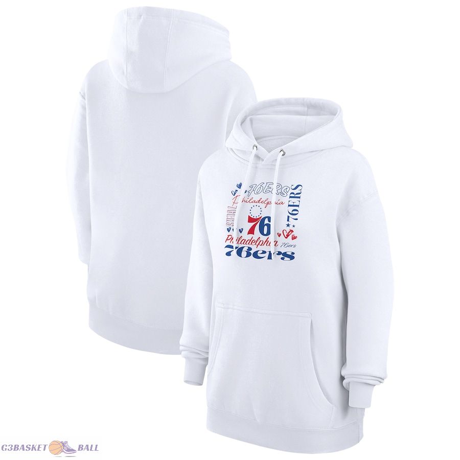 Women's Philadelphia 76ers G-III 4Her by Carl Banks White Team Collage Graphic Fleece Pullover Hoodie