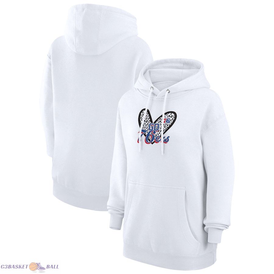 Women's Philadelphia 76ers G-III 4Her by Carl Banks White Leopard Heart Graphic Fleece Pullover Hoodie