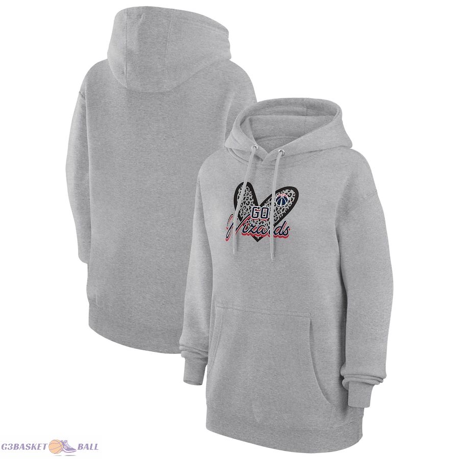 Women's Washington Wizards G-III 4Her by Carl Banks Heather Gray Leopard Heart Graphic Fleece Pullover Hoodie