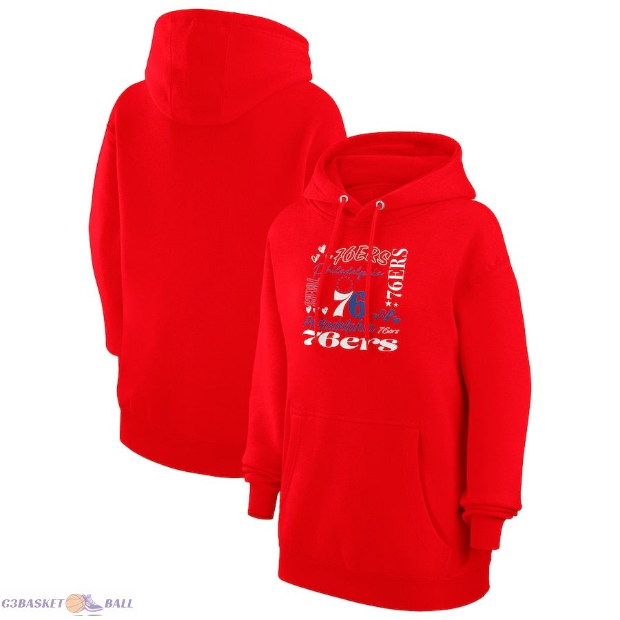 Women's Philadelphia 76ers G-III 4Her by Carl Banks Red Team Collage Graphic Fleece Pullover Hoodie