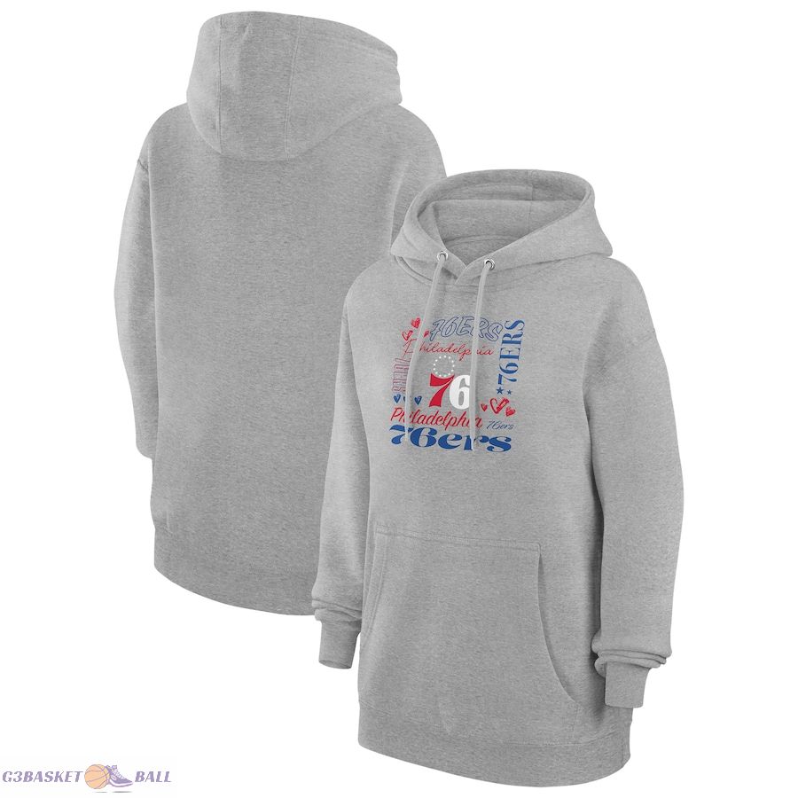 Women's Philadelphia 76ers G-III 4Her by Carl Banks Heather Gray Team Collage Graphic Fleece Pullover Hoodie