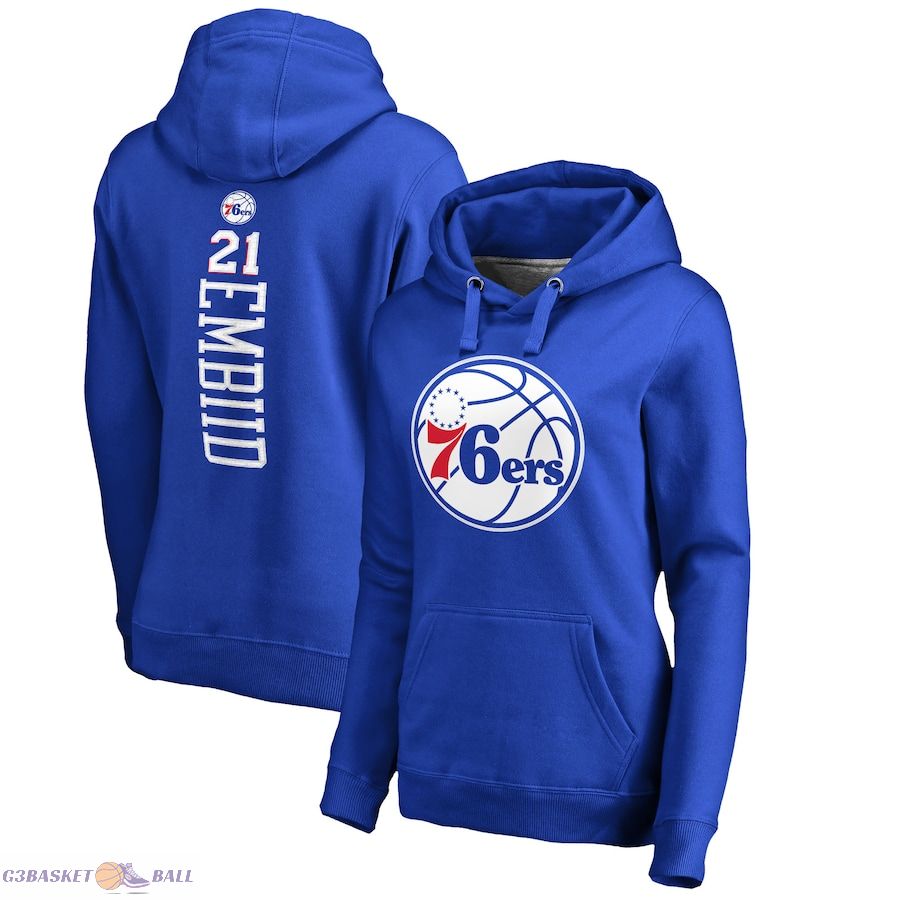 Women's Philadelphia 76ers Joel Embiid Fanatics Royal Backer Name & Number Pullover Hoodie