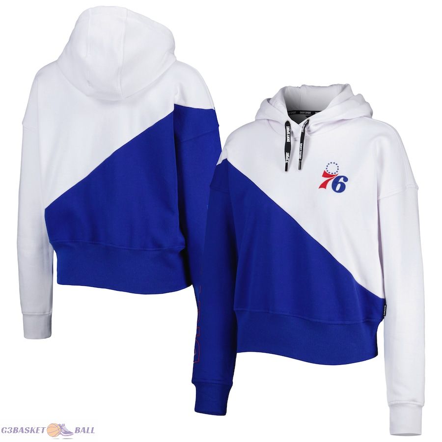 Women's Philadelphia 76ers DKNY Sport Royal/White Bobbi Color Blocked Pullover Hoodie