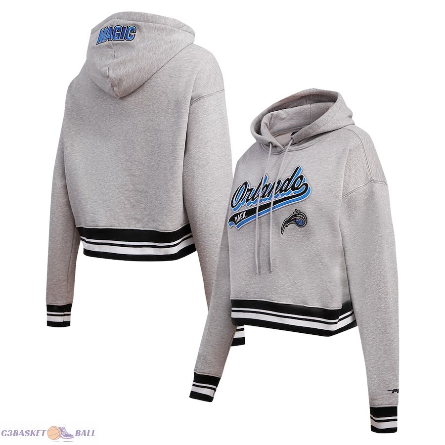 Women's Orlando Magic Pro Standard Heather Gray Script Tail Cropped Pullover Hoodie