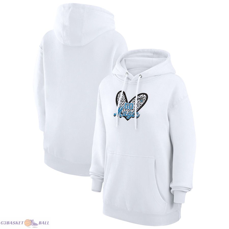 Women's Orlando Magic G-III 4Her by Carl Banks White Leopard Heart Graphic Fleece Pullover Hoodie