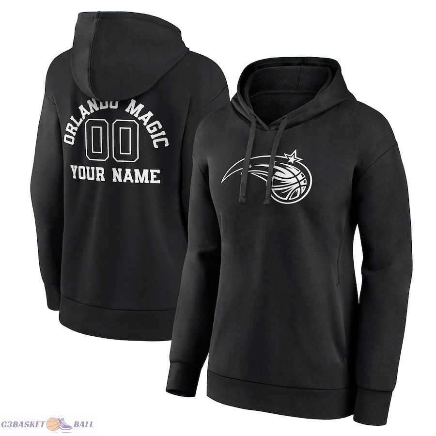 Women's Orlando Magic Black Personalized Name & Number Monochrome Pullover Hoodie