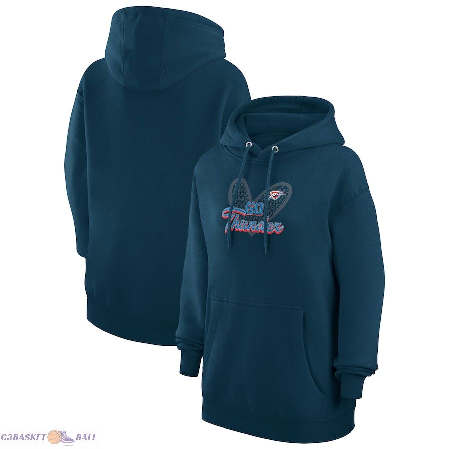 Women's Oklahoma City Thunder G-III 4Her by Carl Banks Navy Leopard Heart Graphic Fleece Pullover Hoodie