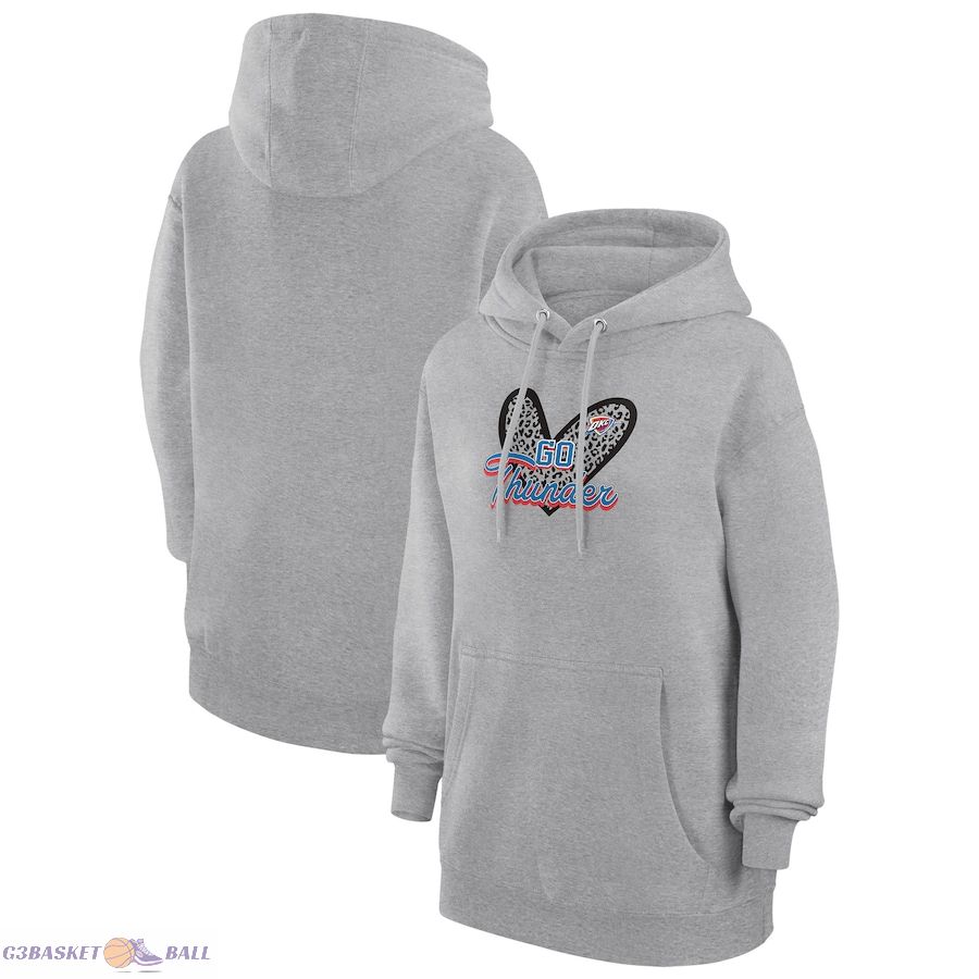 Women's Oklahoma City Thunder G-III 4Her by Carl Banks Heather Gray Leopard Heart Graphic Fleece Pullover Hoodie