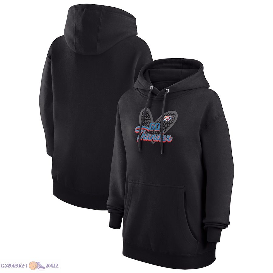 Women's Oklahoma City Thunder G-III 4Her by Carl Banks Black Leopard Heart Graphic Fleece Pullover Hoodie